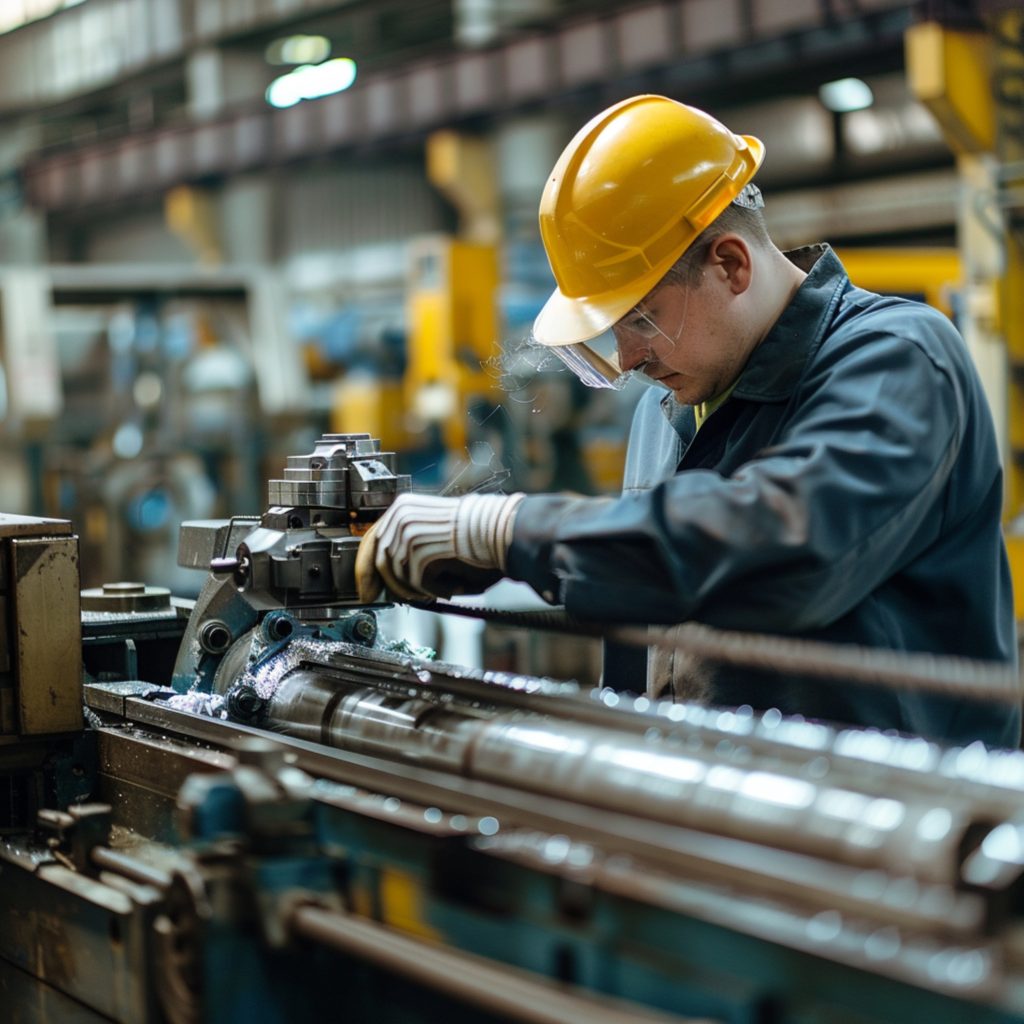 Manufacturing worker operating industrial equipment — skilled trades recruitment and staffing services